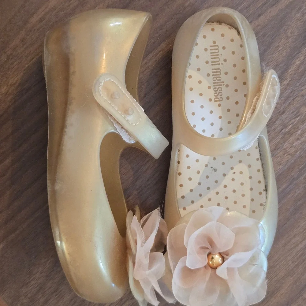 Mini Melissa Ultragirl Gold Jelly Flower Mary Jane Flats Shoes Toddler Girls 9